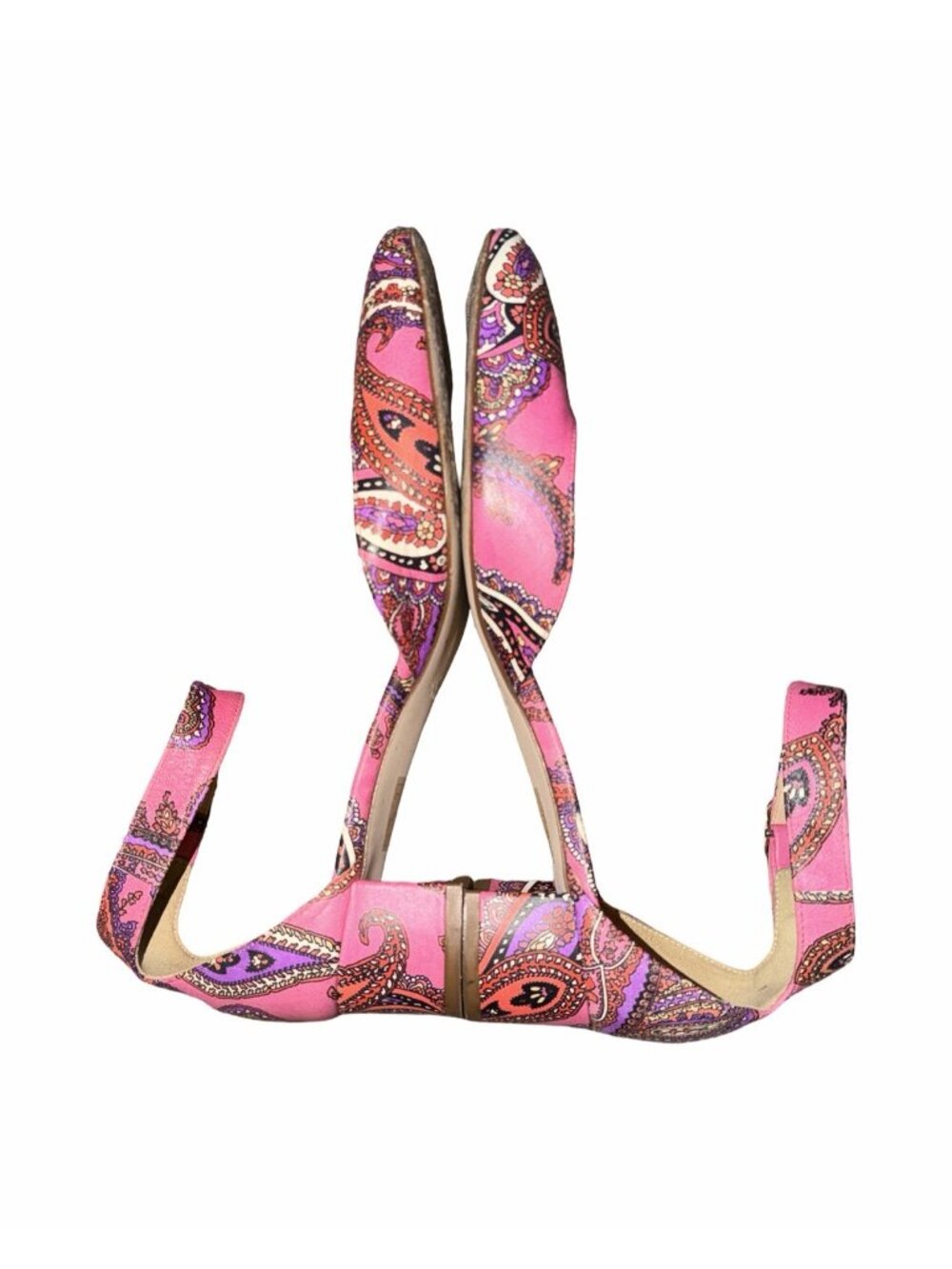 JCrew Paisley Printed Leather Heels 8 F4865 Pink Multi Ankle Strap J. Crew - Picture 4 of 7